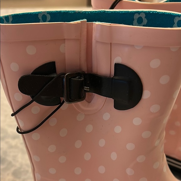 Girls Black and Pink White Polka Dot Rain Boots Platform Sole Size 13 Two Pairs - Picture 10 of 14